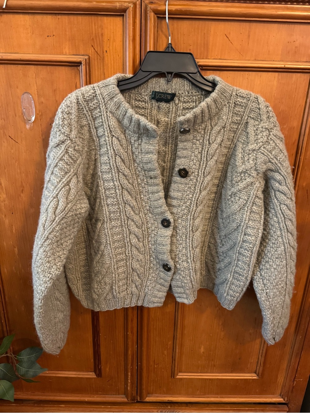 J. Crew sage green Cable-Knit Button Front Cardigan